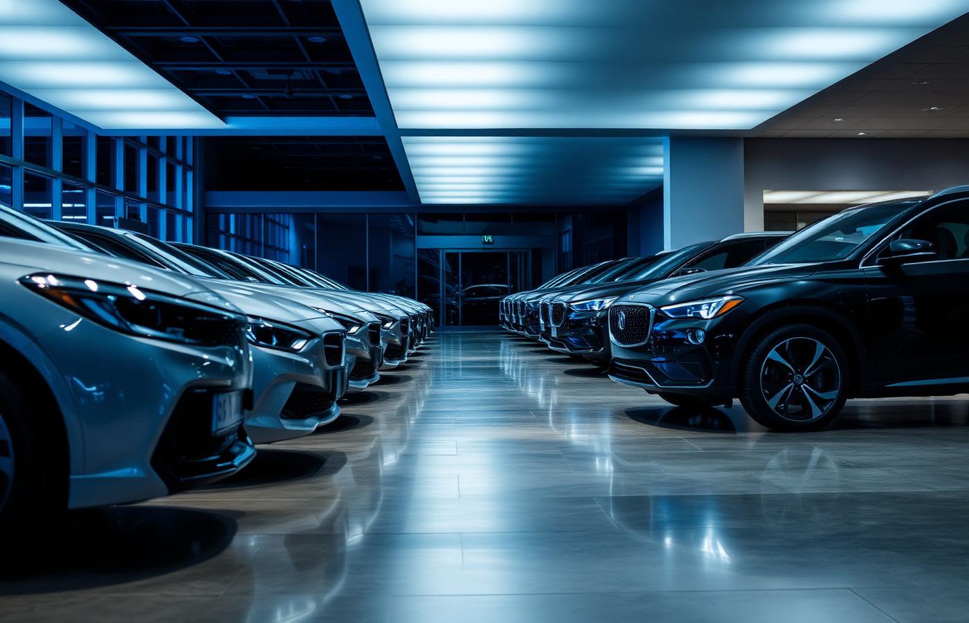 Premium vehicles in showroom